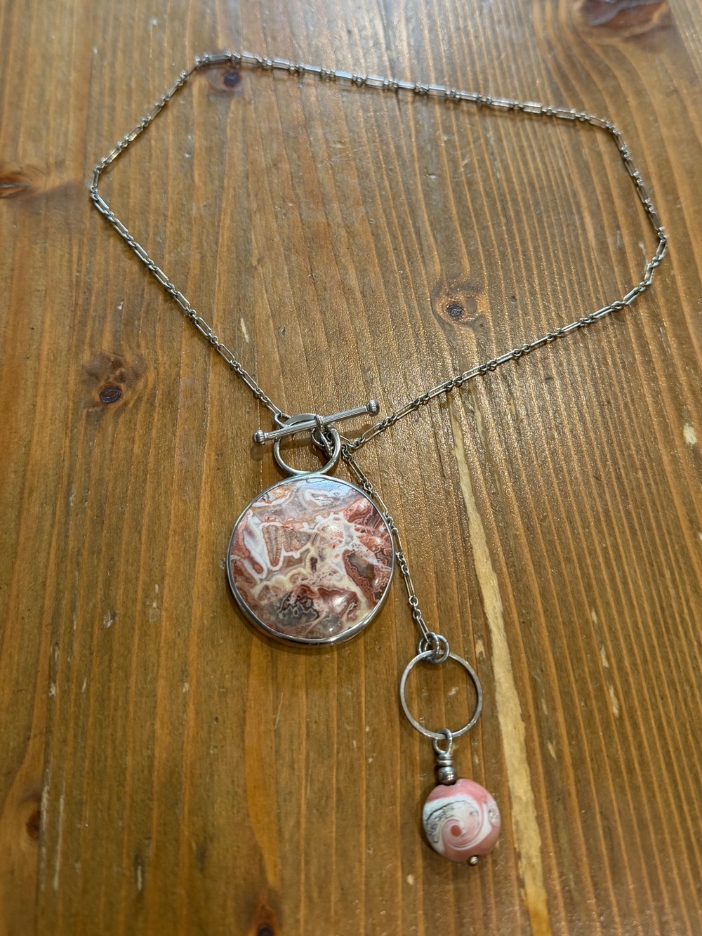Silver-Tone Pink Marble Pendant Necklace - Women's Jewelry
